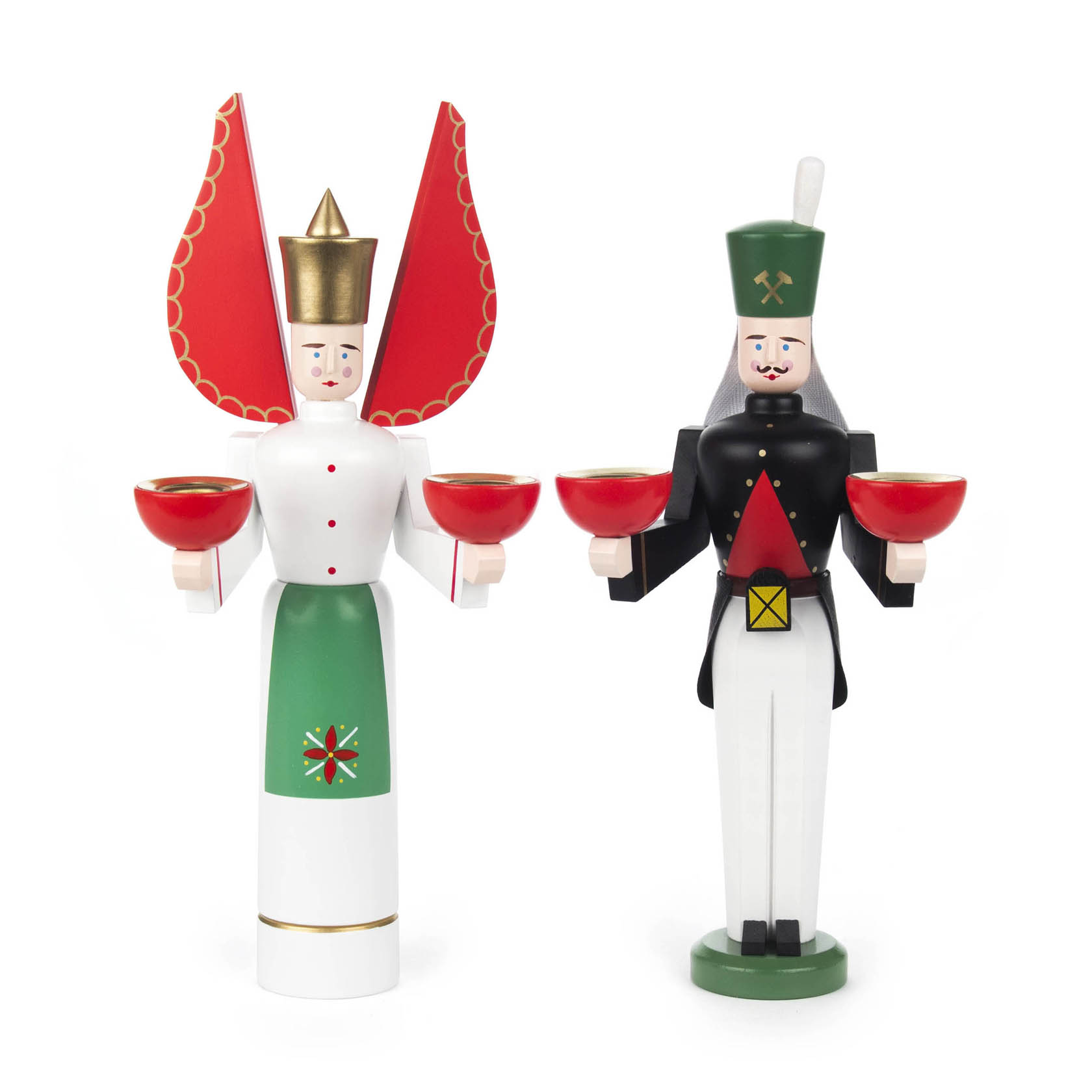 Engel und Bergmann, grüne Schürze und rote Flügel, für Kerzen d=14mm im Dregeno Online Shop günstig kaufen