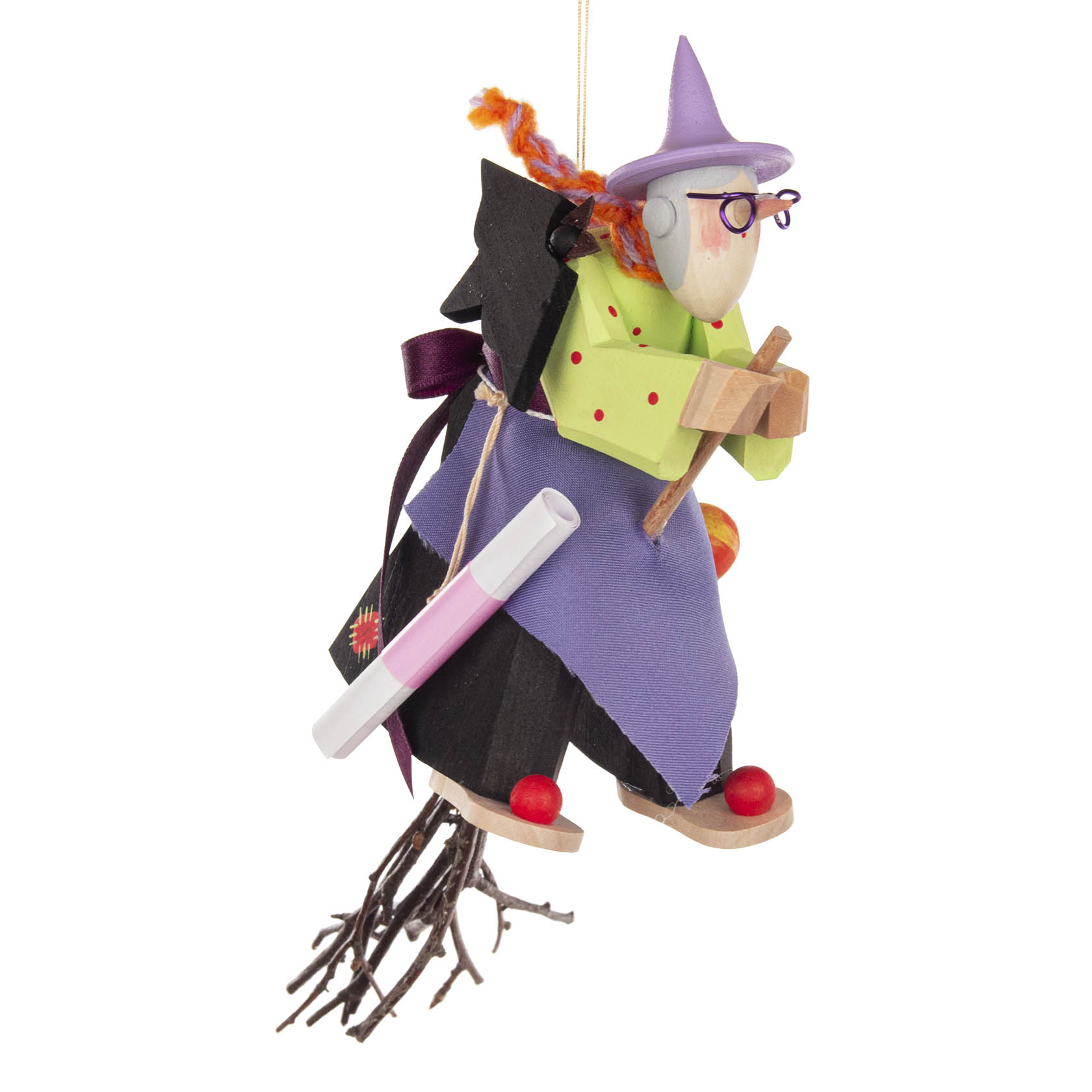 Halloweenhexe auf Besen, geschnitzt  zum Hängen im Dregeno Online Shop günstig kaufen