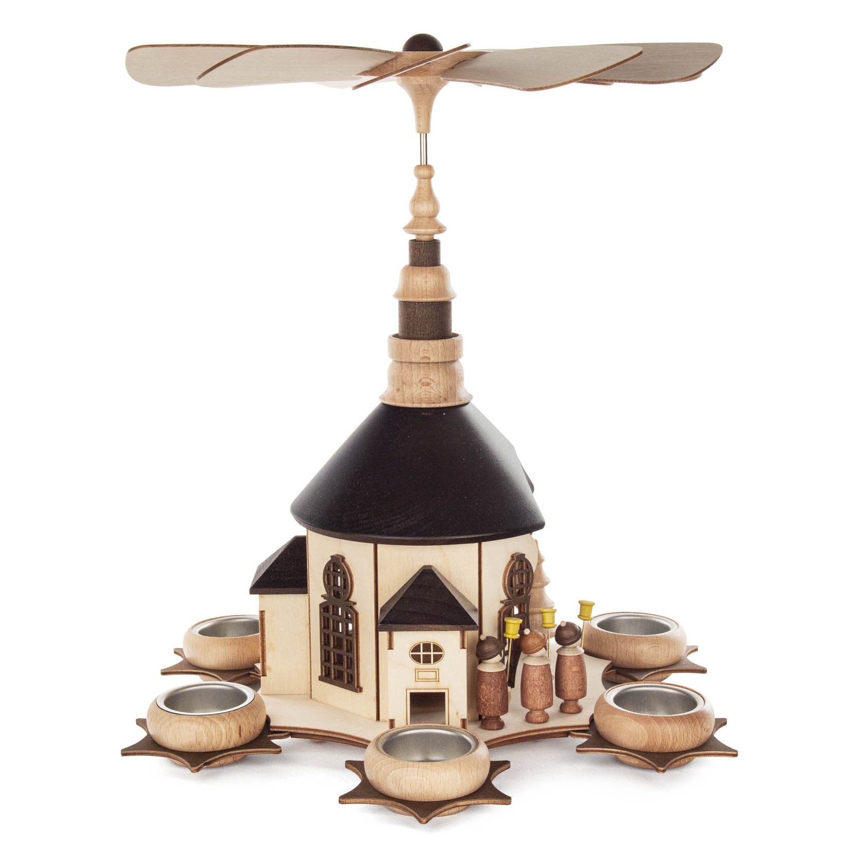 Piramide Di Natale Seiffener Con Chiesa E Cantori Stelle - 19 Cm - Artigianato Monti Metalliferi