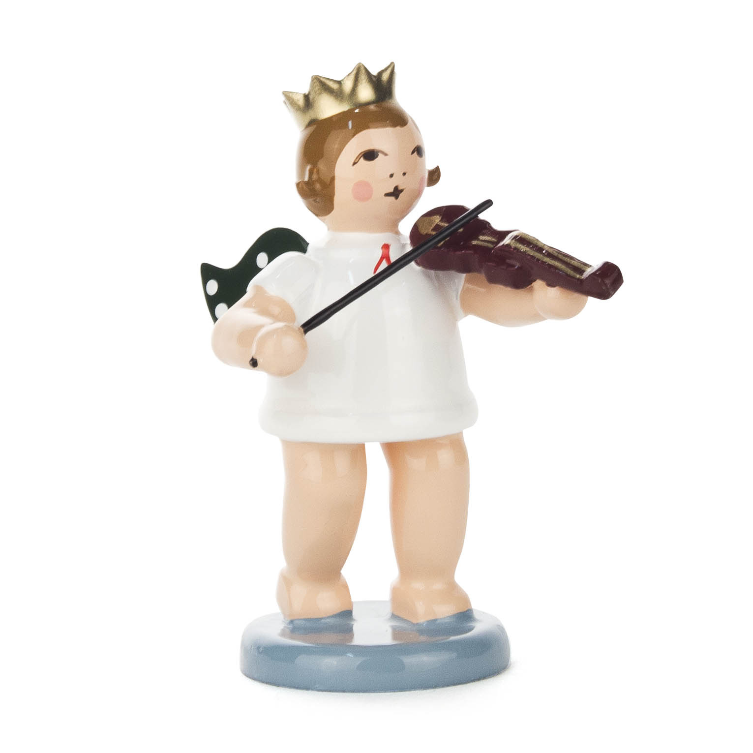A figurine of an angelic child wearing a crown and playing a violin. The figure has wings and stands on a round base. im Dregeno Online Shop günstig kaufen