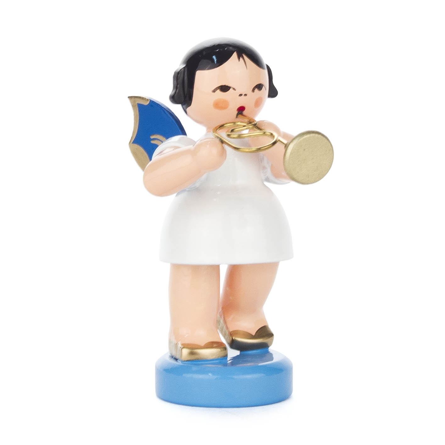 Engel mit Flügelhorn stehend, blaue Flügel im Dregeno Online Shop günstig kaufen