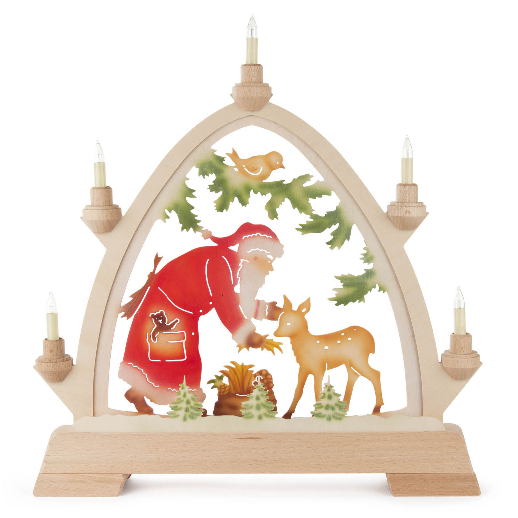 Rundbogen mit Weihnachtsmann und Reh farbig mit elektr.Beleuchtung im Dregeno Online Shop günstig kaufen