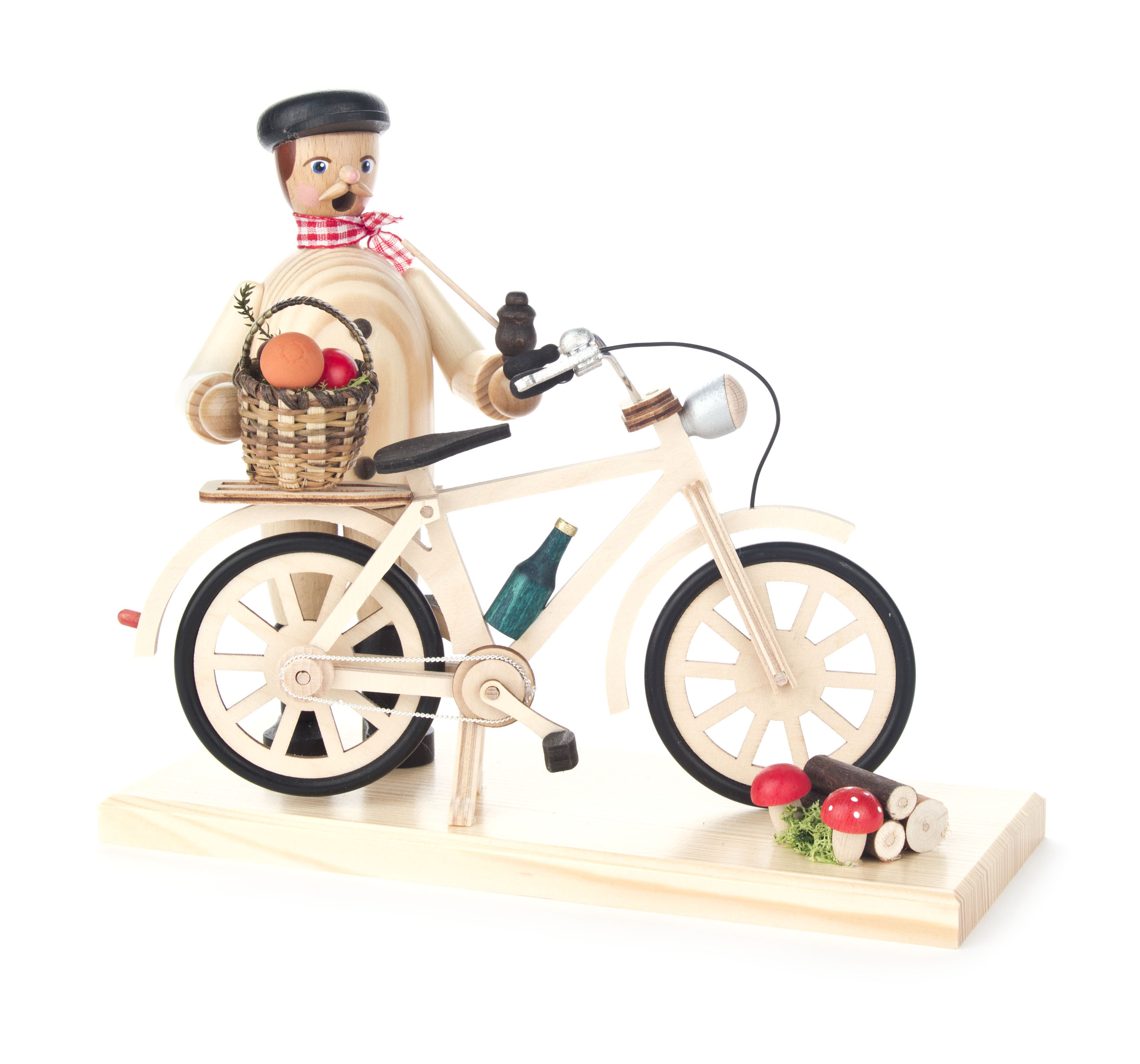 Räuchermann Pilzsammler mit Fahrrad  