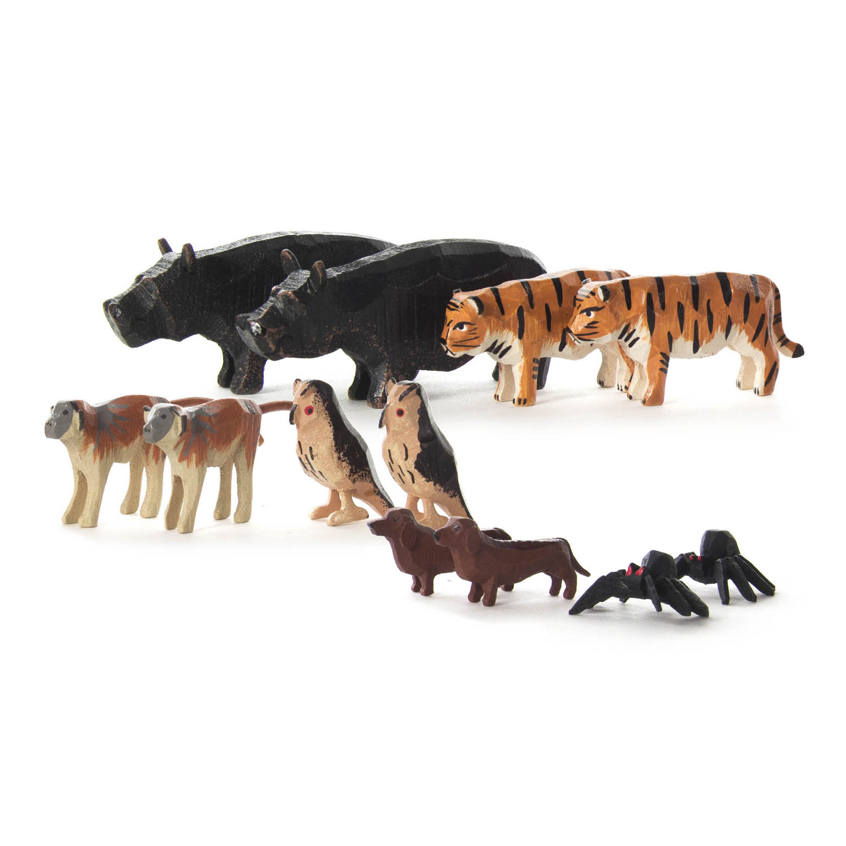 Ergänzung 1 zu Arche Noah (12) Dachshund, Flusspferd, Tiger, Husarenaffe, Uhu und schwarze Witwe