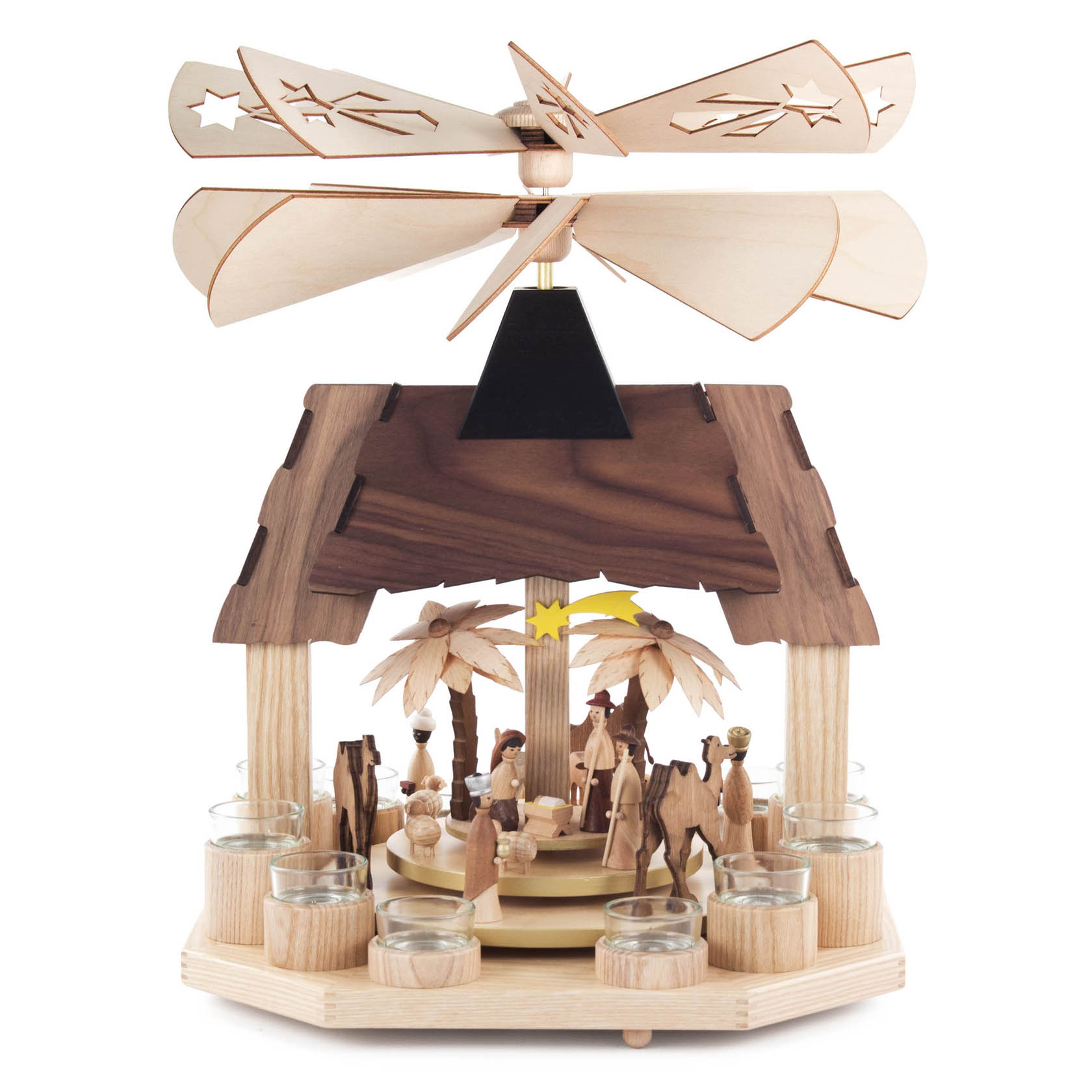 Pyramide mit Christi Geburt, 2 Teller und 2 Flügelräder, für Teelichte im Dregeno Online Shop günstig kaufen