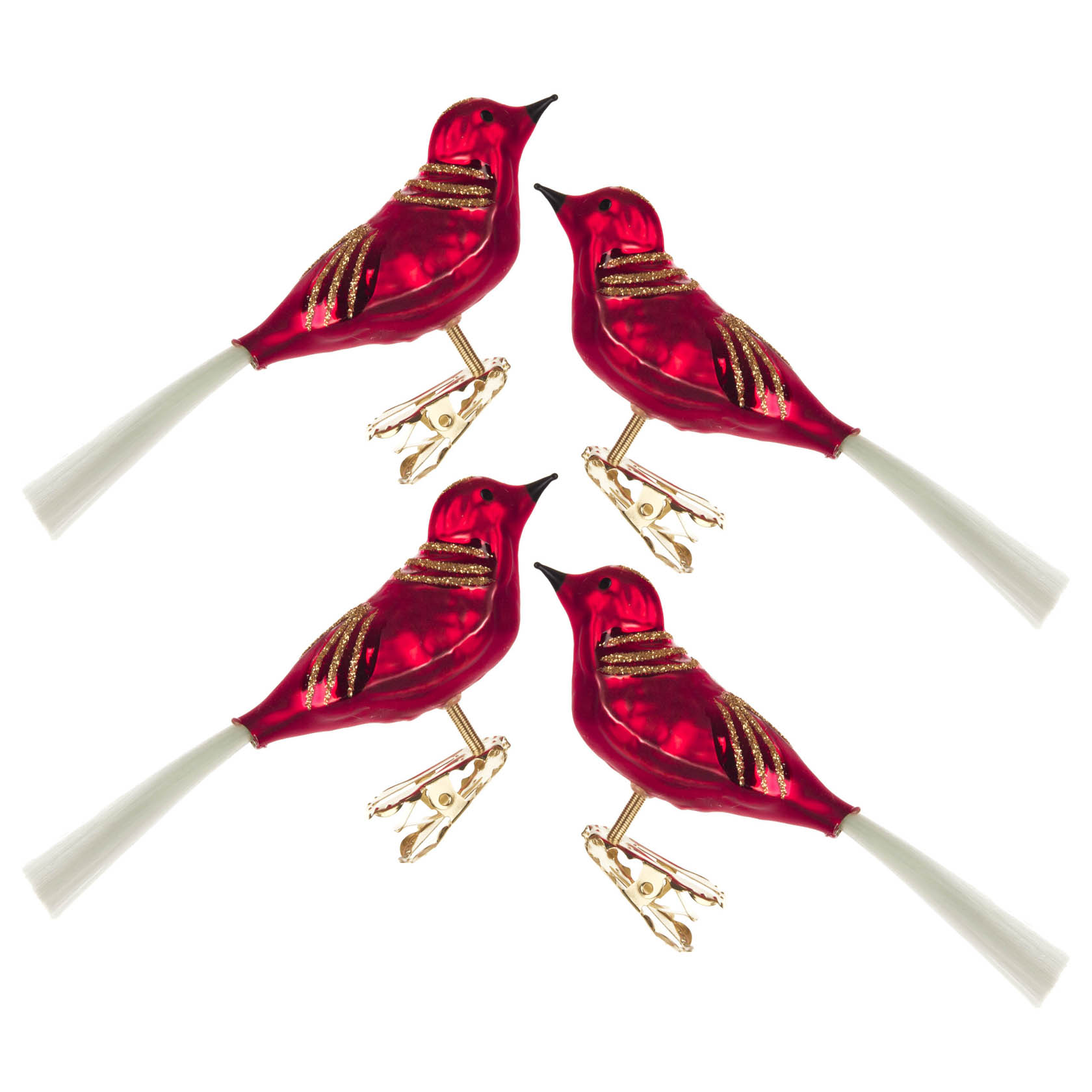 Thüringer Christbaumschmuck Vogel rot-matt mit Glimmer (4)