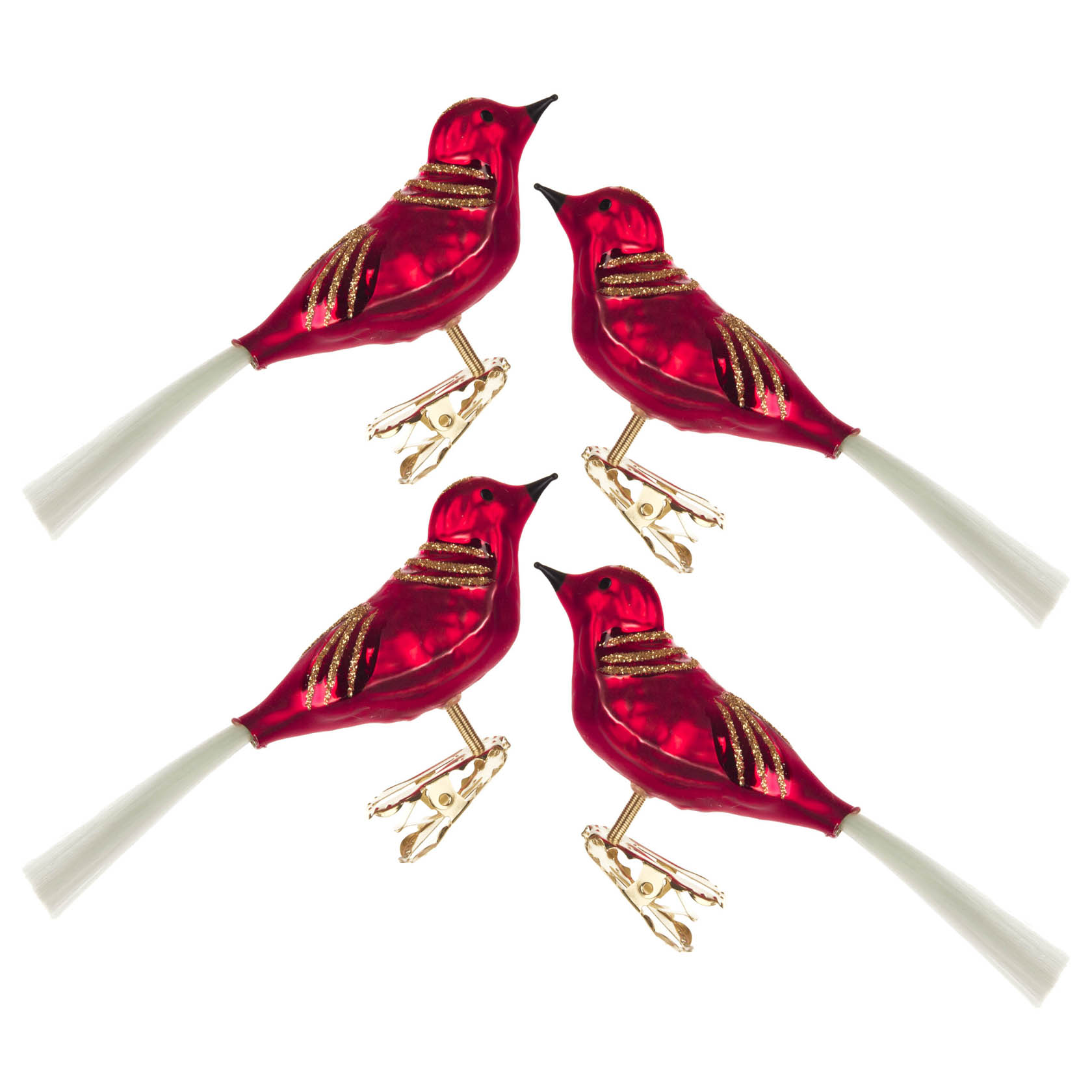 Thüringer Christbaumschmuck Vogel rot-matt mit Glimmer (4) | Dregeno ...