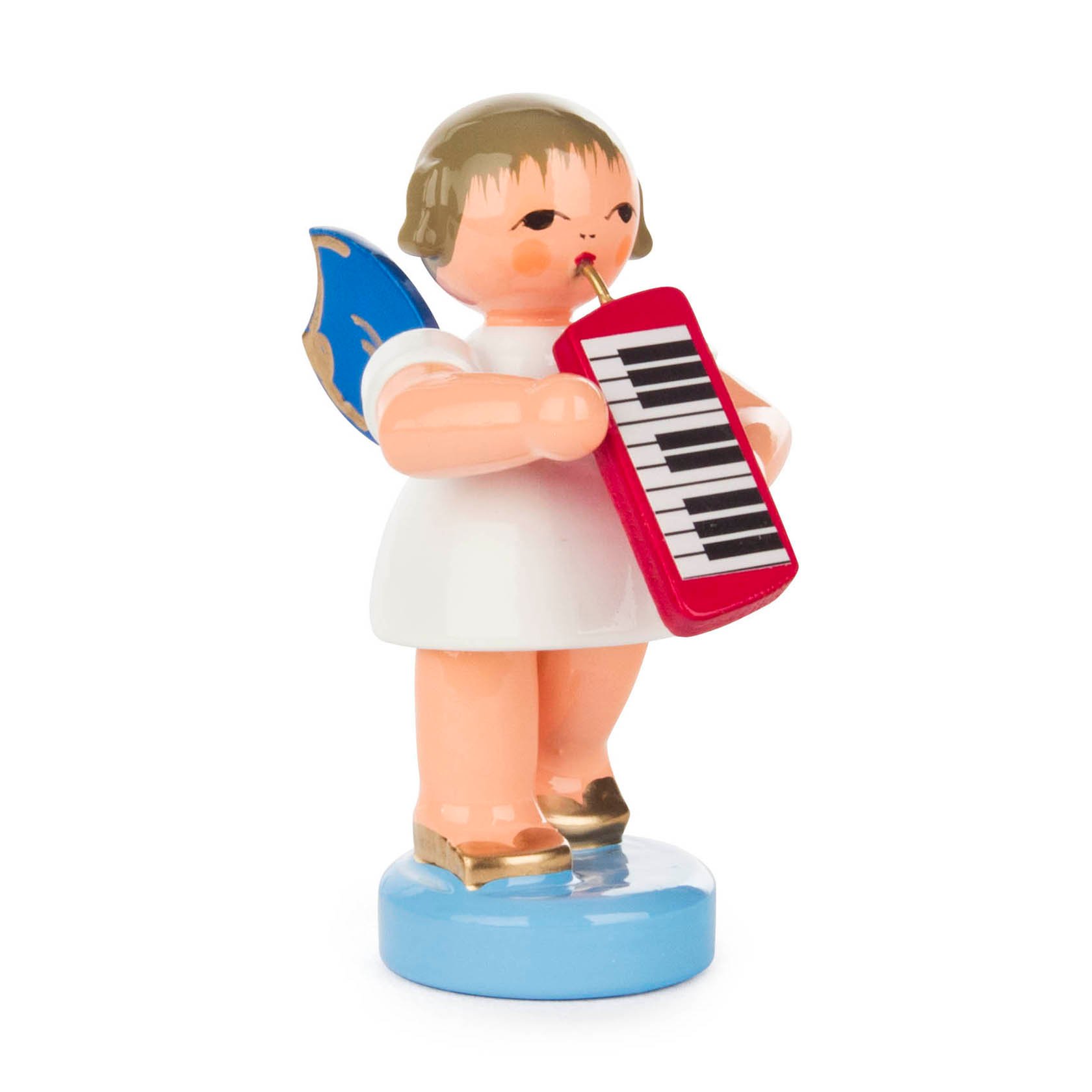 Engel stehend mit Melodica blaue Flügel 