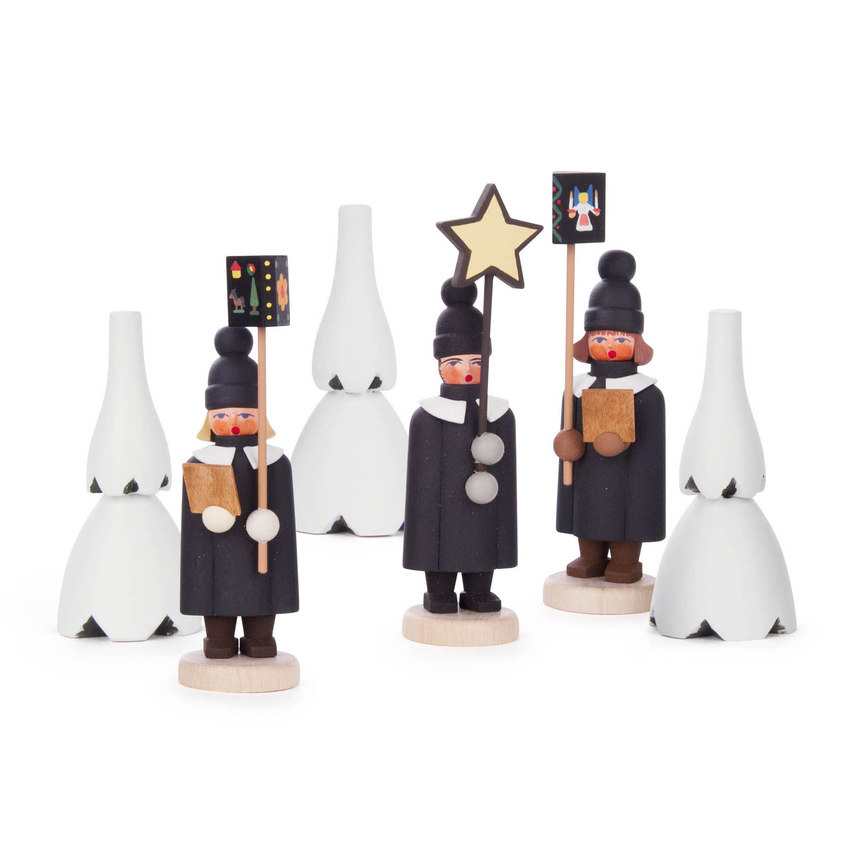 Kurrendesänger (3) mit 3 Winterbäumen Bestückung für Pyramide NOBILIS