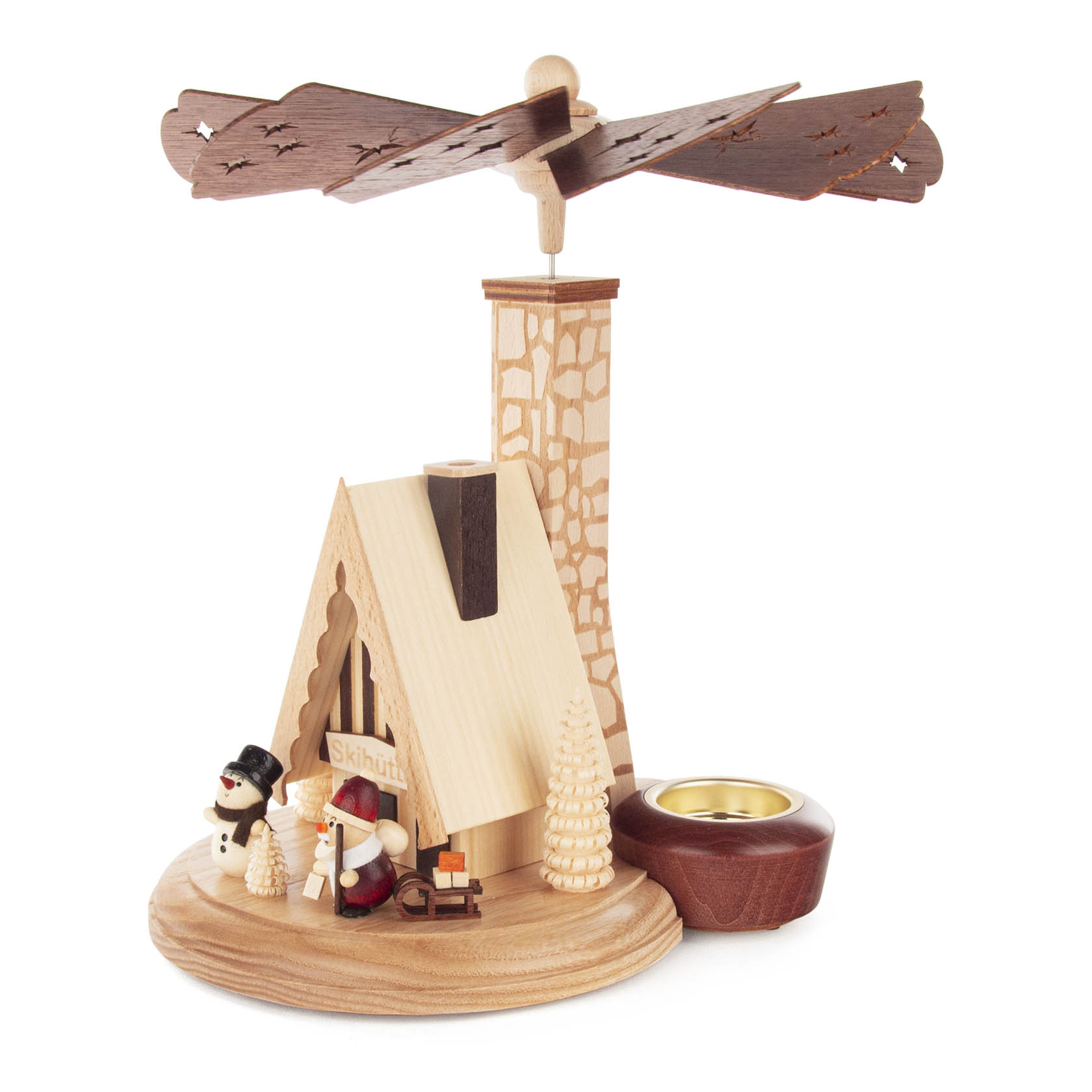 Räucherpyramide für Teelicht mit Weihnachtsmann und Schneemann