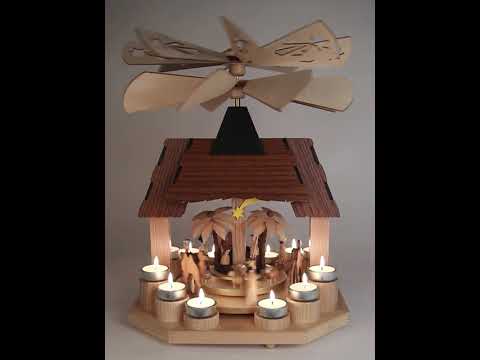 wooden pyramid nativity, tealights